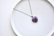 Load image into Gallery viewer, Crystal Necklace Silver Amethyst Healing Crystal Heart Necklace Silver tone
