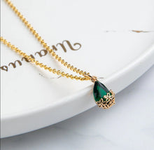 Load image into Gallery viewer, Gorgeous Green Tear Drop Dainty Necklace - gift for her Gold Tone