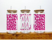 Load image into Gallery viewer, Mama Print Leopard Iced Coffee Cup Glass - Trendy Glass Jar - Mom's Gifts