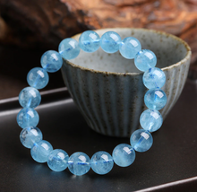 Load image into Gallery viewer, Blue Aquamarine Bracelet Powerful Bracelet 8mm handmade stretch bracelet