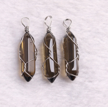 Load image into Gallery viewer, Silver  & Gold Wire Wrapped Smoky Quartz Healing Crystal Point Necklace