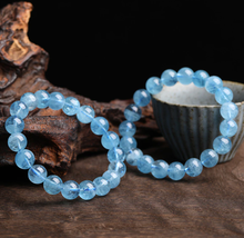 Load image into Gallery viewer, Blue Aquamarine Bracelet Powerful Bracelet 8mm handmade stretch bracelet