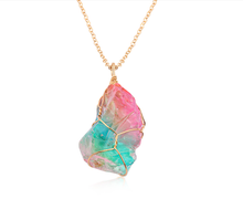 Load image into Gallery viewer, Gold tone Rainbow Quartz Wire wrapped Crystal Necklace