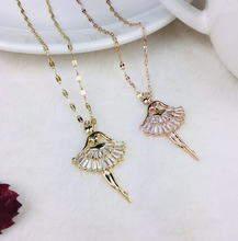 Load image into Gallery viewer, Gorgeous Ballerina Necklace, Flower Charm, Pendant with Crystals on a Dainty Gold