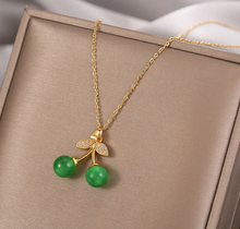 Load image into Gallery viewer, Jade Natural Cherry Necklace Gold Tone Necklace- Good Luck•Fortune (Powerful Necklace)
