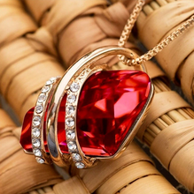 Load image into Gallery viewer, I Love You Necklace - Trendy Red Rhinestone necklace Gold tone