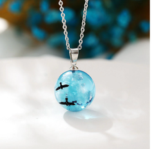 Load image into Gallery viewer, Blue Cloudy Sky Sphere Pendant Necklace Dream Designer necklace Circle charm
