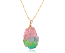 Load image into Gallery viewer, Gold tone Rainbow Quartz Wire wrapped Crystal Necklace