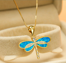 Load image into Gallery viewer, Dragonfly Pendant Necklace - Trendy Dragonfly necklace Gold tone