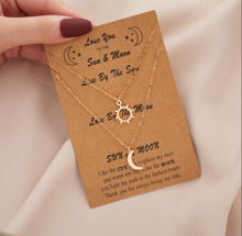 Load image into Gallery viewer, Sun and Moon necklace Best Friend Necklace , Silver tone plated charm, Sun Moon soulmate,