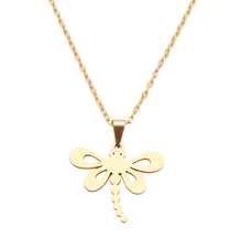 Load image into Gallery viewer, Dragonfly Pendant Necklace - Trendy Dragonfly necklace Gold tone