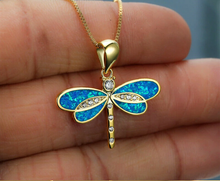 Load image into Gallery viewer, Dragonfly Pendant Necklace - Trendy Dragonfly necklace Gold tone