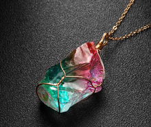 Load image into Gallery viewer, Gold tone Rainbow Quartz Wire wrapped Crystal Necklace