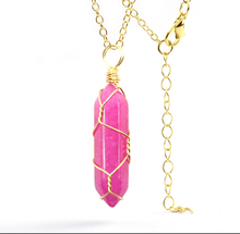 Load image into Gallery viewer, Crystal Necklace Gold Wire Wrapped Rose Topaz Healing Crystal Point Necklace