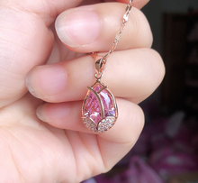 Load image into Gallery viewer, Gorgeous Rose Necklace, Flower Charm, Pendant with Crystals on a Dainty Gold Plated