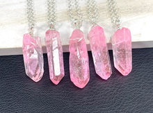 Load image into Gallery viewer, Crystal Necklace Silver Wire Wrapped Pink Quartz Healing Crystal
