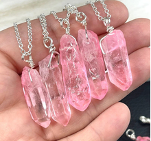 Load image into Gallery viewer, Crystal Necklace Silver Wire Wrapped Pink Quartz Healing Crystal