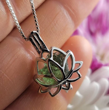 Load image into Gallery viewer, Gourgeus Moldavite Lotus Necklace Silver Tone Daily necklace Daily Cage necklace