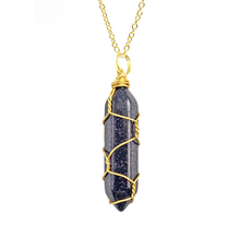 Load image into Gallery viewer, Blue Sandstone Crystal POINT Necklace Gold tone Trending Pendant Necklace Gift For Her, Necklace