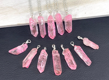 Load image into Gallery viewer, Crystal Necklace Silver Wire Wrapped Pink Quartz Healing Crystal