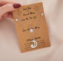 Load image into Gallery viewer, Sun and Moon necklace Best Friend Necklace , Silver tone