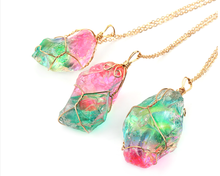 Load image into Gallery viewer, Gold tone Rainbow Quartz Wire wrapped Crystal Necklace