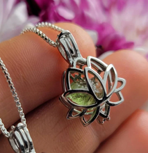 Load image into Gallery viewer, Gourgeus Moldavite Lotus Necklace Silver Tone Daily necklace Daily Cage necklace