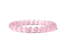 Load image into Gallery viewer, Pink Cats Eye Stone Bracelet Genuine bead bracelet stretch 19 inches, Beautiful gift for her,
