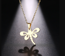 Load image into Gallery viewer, Dragonfly Pendant Necklace - Trendy Dragonfly necklace Gold tone