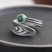 Load image into Gallery viewer, Malachite Stainless steel Resizable ring Perfect Gift For her Peacock Feather Ring