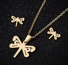Load image into Gallery viewer, Dragonfly Pendant Necklace & earring set