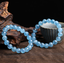 Load image into Gallery viewer, Blue Aquamarine Bracelet Powerful Bracelet 8mm handmade stretch bracelet