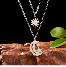 Load image into Gallery viewer, Sun and Moon necklace Best Friend Necklace , Silver tone