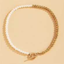 Load image into Gallery viewer, Pearl Choker Necklace - Trendy Pearl necklace Gold tone