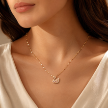 Load image into Gallery viewer, Gold Swan Necklace, Pink White Moissanite Pendant, Dainty Adjustable 18-Inch Jewelry, Tarnish Resistant Gift
