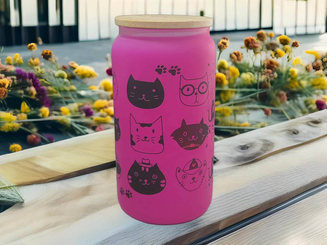 Cat Kitten Beer Can Glass | Boho Pet Coffee Glass  | 16 oz