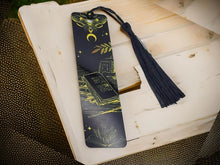 Load image into Gallery viewer, BOOKMARK: Yellow and Black Moon Crystal with Black Tassel
