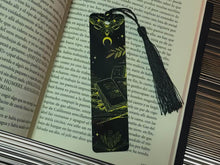 Load image into Gallery viewer, BOOKMARK: Yellow and Black Moon Crystal with Black Tassel
