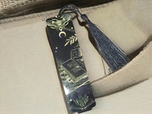 Load image into Gallery viewer, BOOKMARK: Yellow and Black Moon Crystal with Black Tassel
