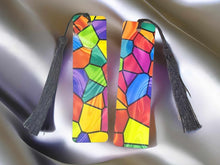 Load image into Gallery viewer, BOOKMARK: Stained Glass Colorful Crystal with Black Tassel ,
