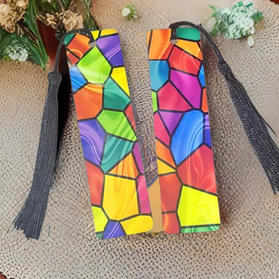 BOOKMARK: Stained Glass Colorful Crystal with Black Tassel ,