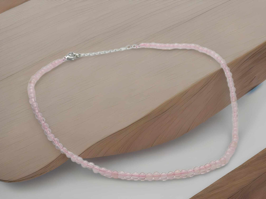 Genuine Rose Quartz Choker Necklace Adjustable 4mm