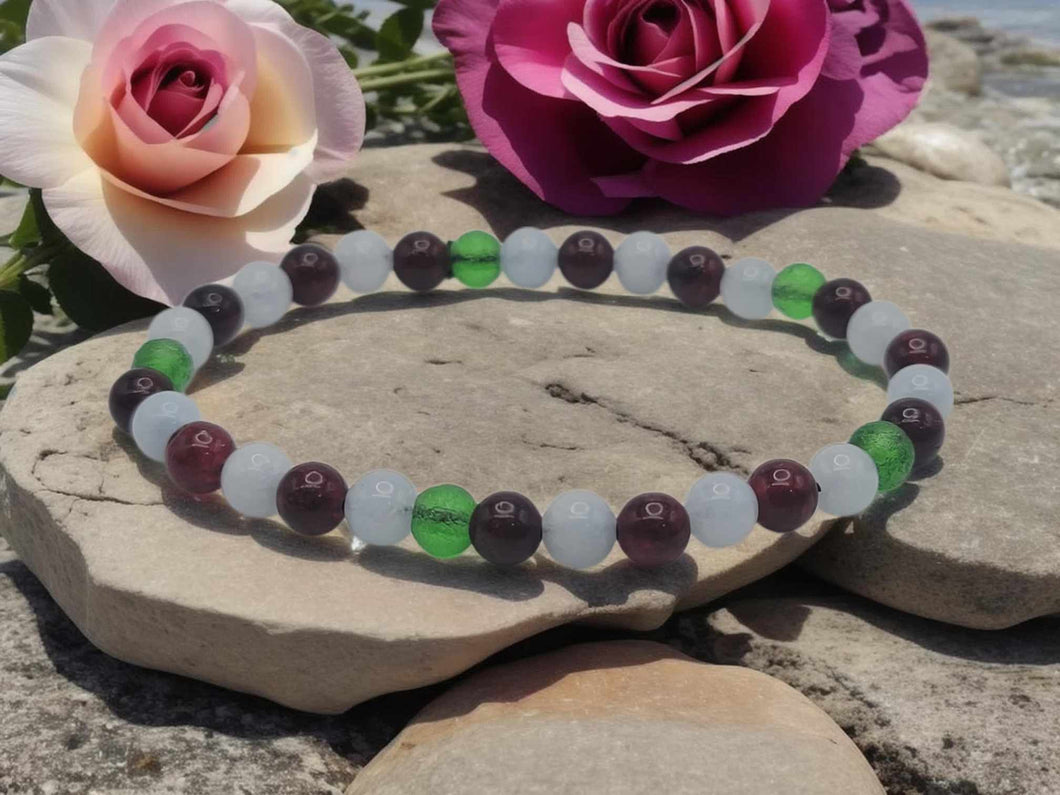 Burgundy Garnet, Moldavite & Blue Chalcedony 4mm Stretch Bracelet