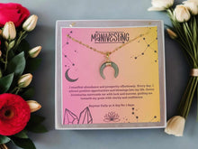 Load image into Gallery viewer, Green Aventurine Crescent Moon Necklace, Layering Statement Necklace Affirmation Necklace
