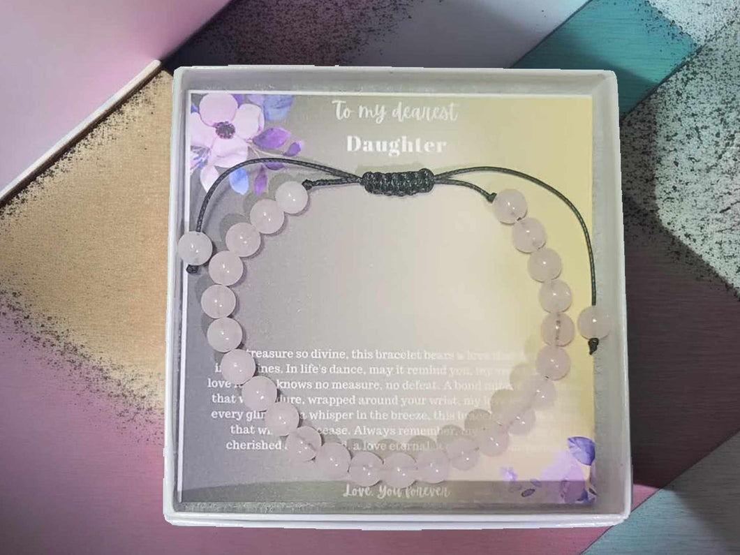 To My Daughter Love You Forever Rose Quartz Bracelet, Gemstone Beads Bracelet