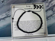 Load image into Gallery viewer, To My Grandson Love You Forever Generational Wisdom: Black Obsidian 4mm Beaded Bracelet
