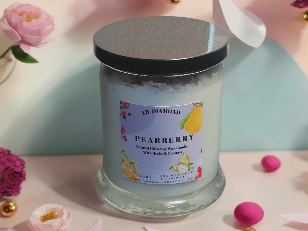 Pearberry Natural Soy Wax Candle With Crystals and Herbs
