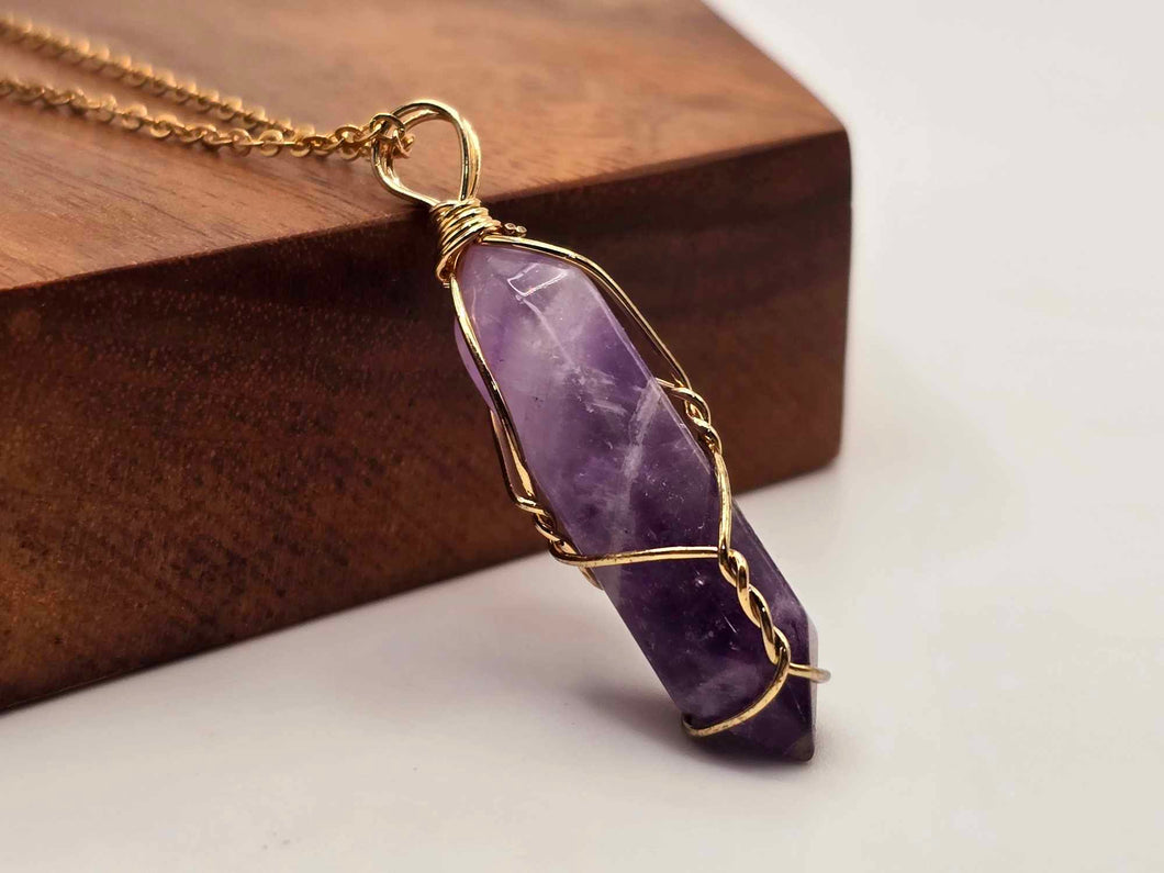 Elegant Gold Wire Wrapped Amethyst Point Necklace - Perfect Gift for Her