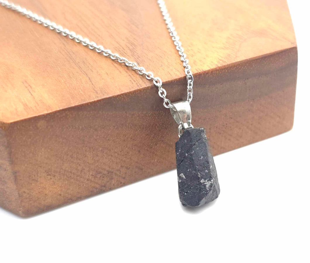 Natural Raw black tourmaline pendant necklace Sterling Silver