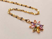 Load image into Gallery viewer, Dainty Charm: 18 Inch Gold Tone Necklace with Cute Colorful Flower Pendant
